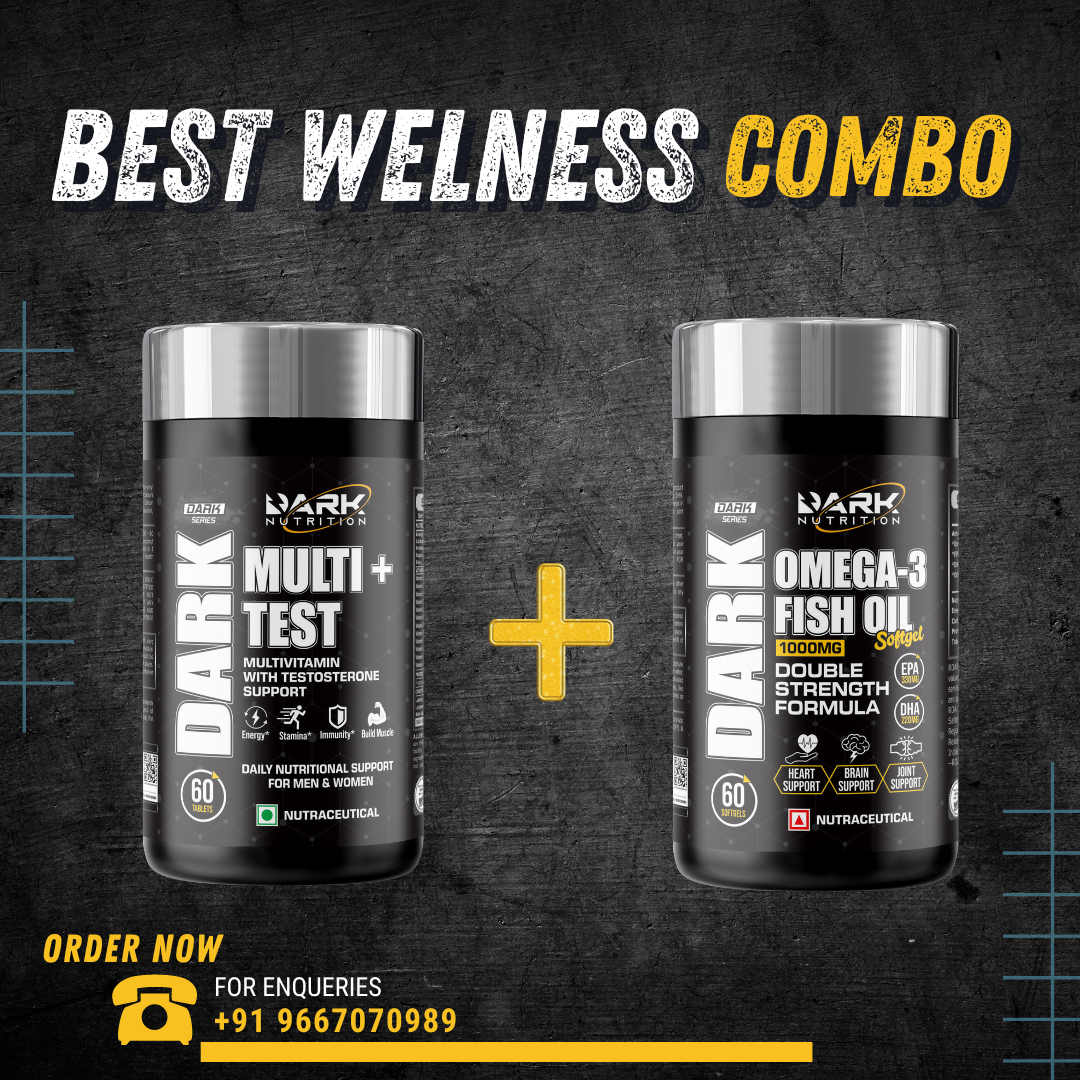 DARK NUTRITION MULTIVITAMIN + OMEGA-3 BEST WELNESS COMBO FREE DELIVERY | FREE T-SHIRT
