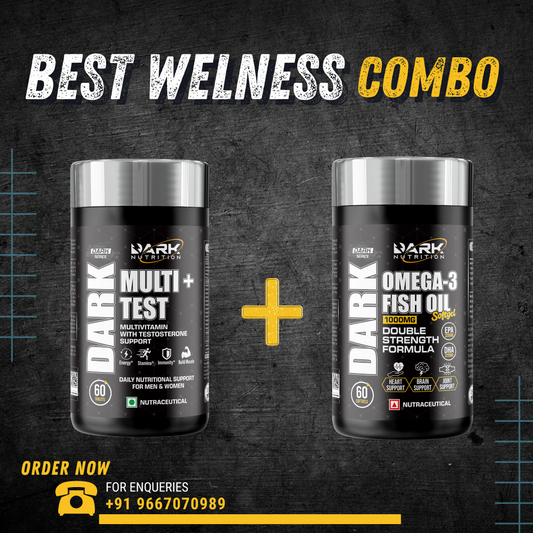 DARK NUTRITION MULTIVITAMIN + OMEGA-3 BEST WELNESS COMBO FREE DELIVERY | FREE T-SHIRT