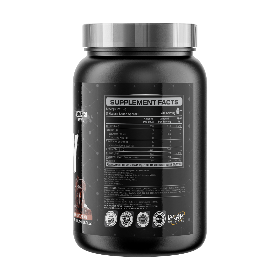 DARK NUTRITION DARK WHEY PROTEIN (27G PROTEIN) 1KG (CHOCOLATE) | FREE SHAKER