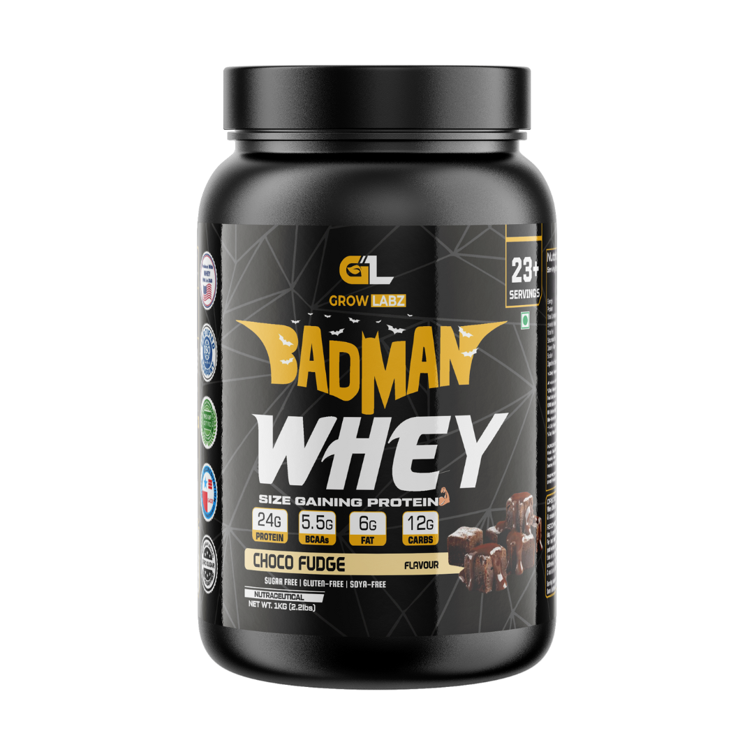 Growlabz Badman Whey 1kg (SIZE GAINING PROTEIN) Better Than Syntha 6 |
